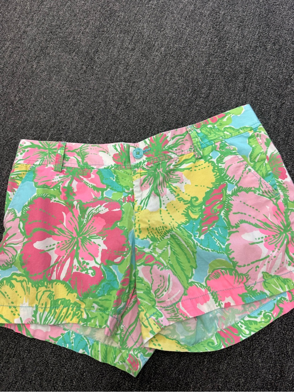 Lilly Pulitzer Bright Floral High Waist Shorts in Pink, Green & Blue